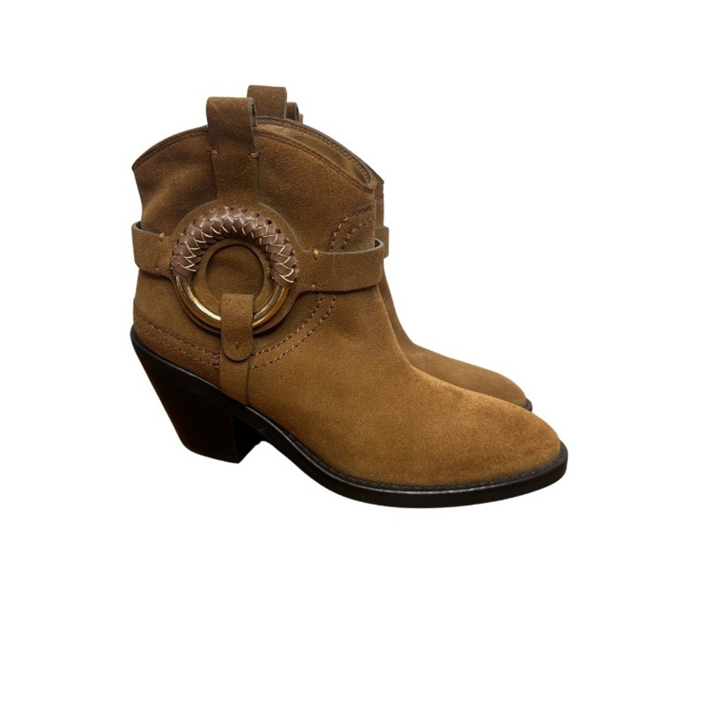 See By Chloé Hana 80mm Women Boots Brown Suede Size 37 Western Boot NWOB